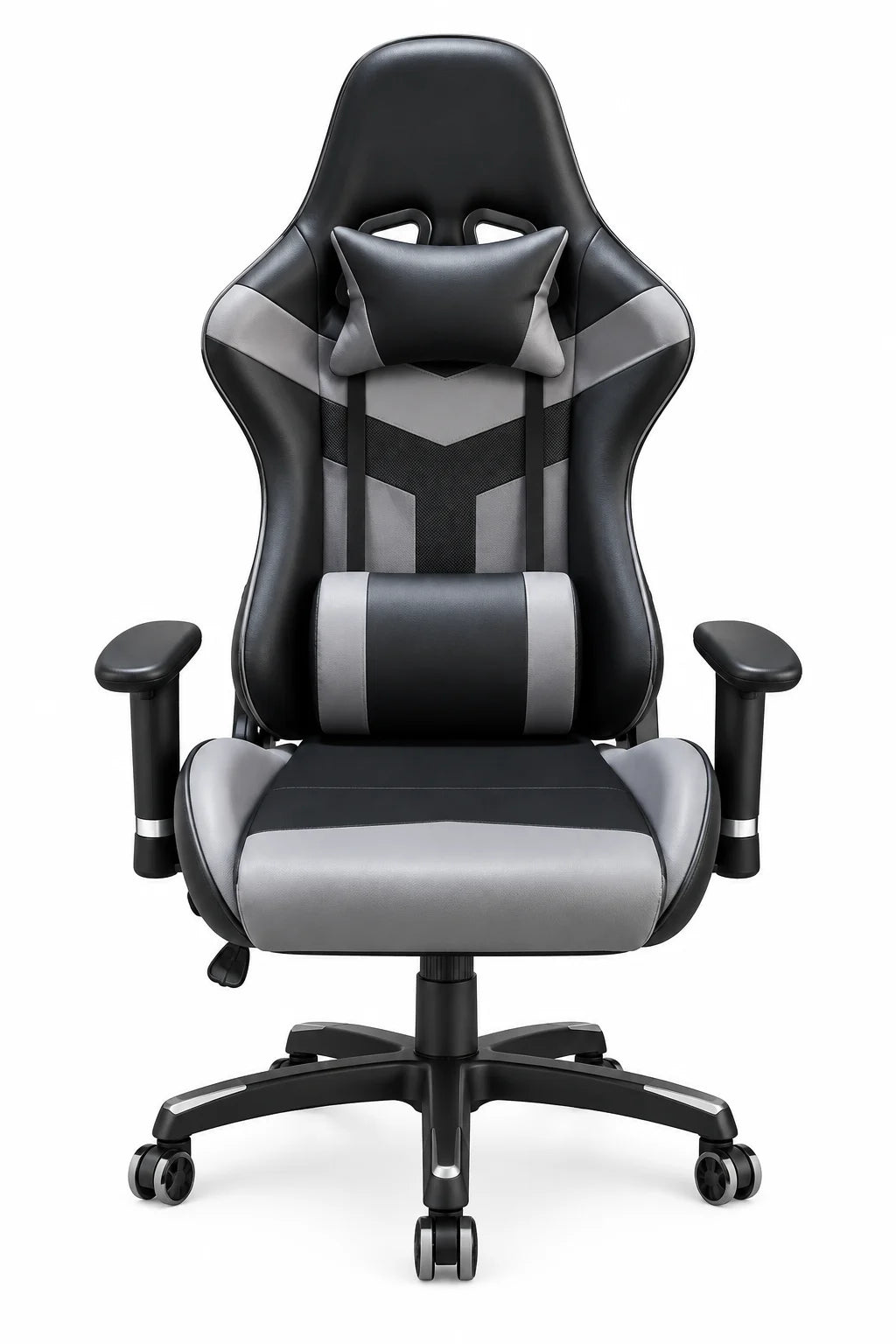 High-Back Racing Gaming Chair with Support Cushions and Black-White Contrast Design