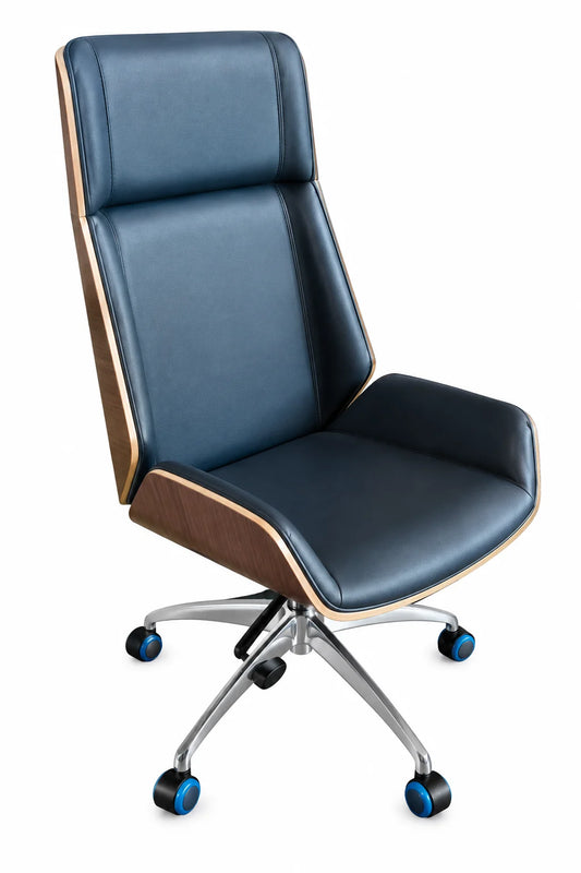 Contemporary High-Back Executive Office Chair with Padded Panel Backrest and Chrome-Style Rolling Base