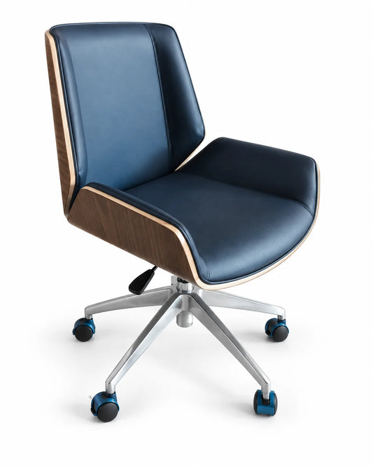 Modern Mid-Back Office Chair with Padded Seat, Sculpted Backrest and Chrome-Style Rolling Base