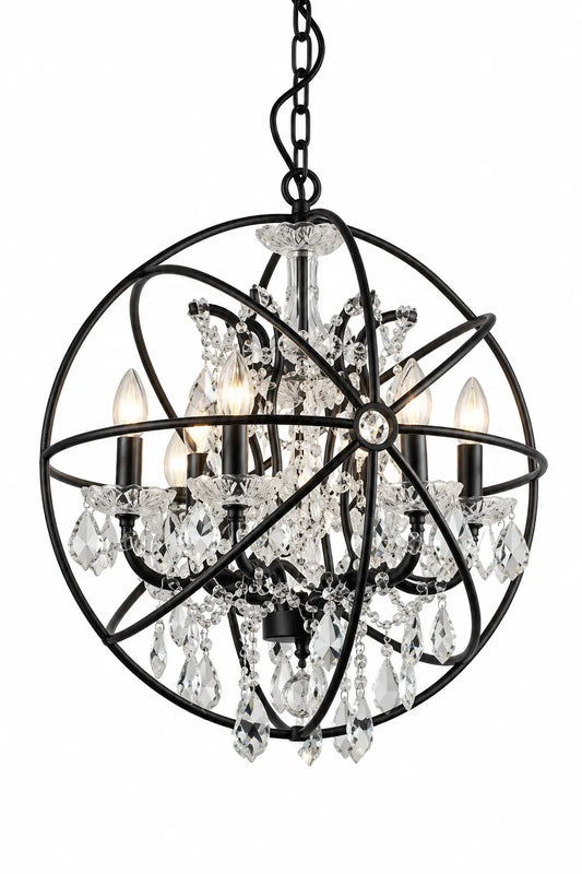 Black Orb Pendant Lamp with Crystal Accents and Candle-Style Lights