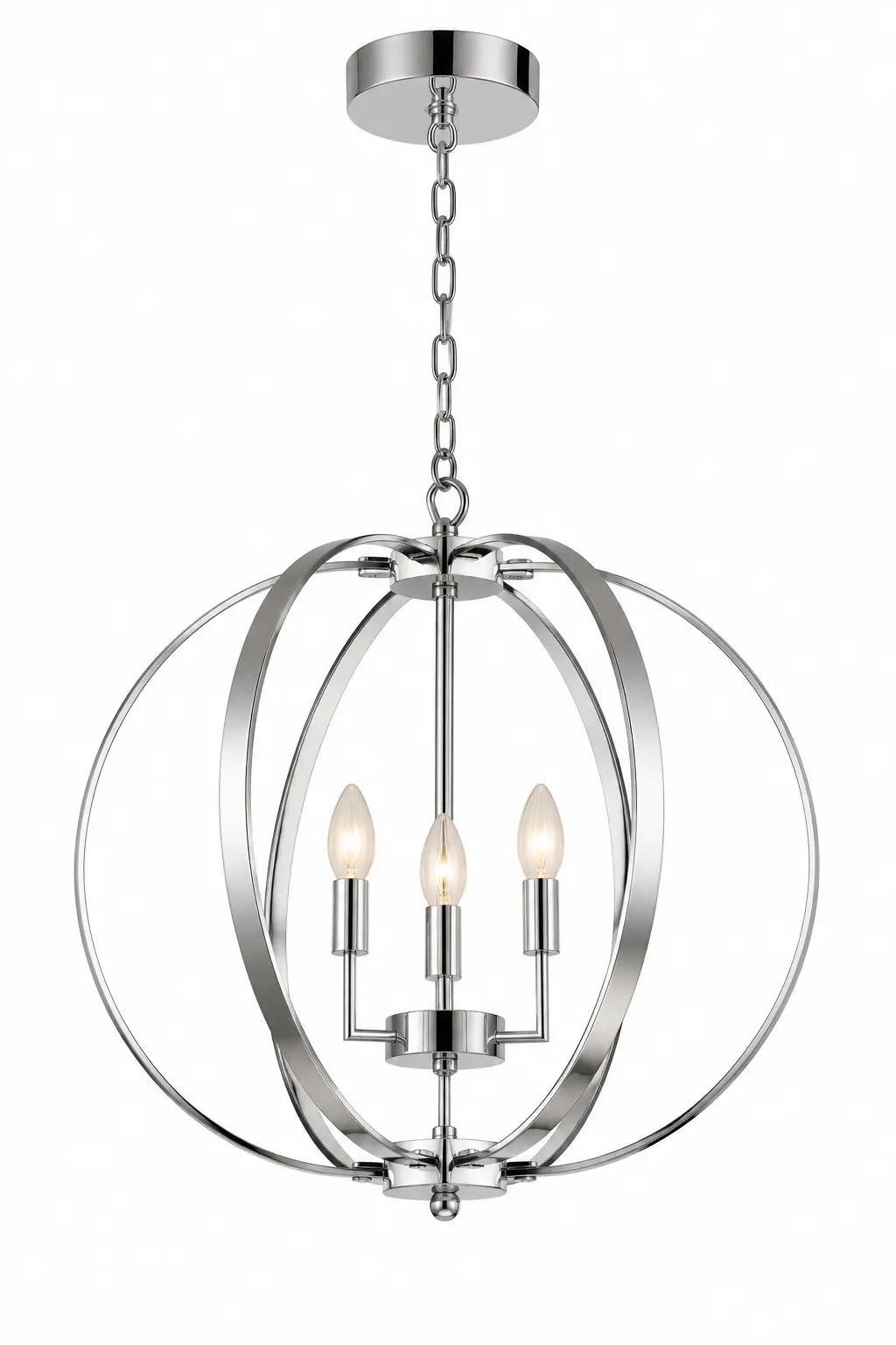 Chrome Orb Pendant Lamp with Candle-Style Lights – 3-Light and 5-Light Size Variants