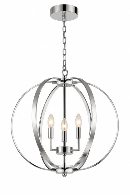 Chrome Orb Pendant Lamp with Candle-Style Lights – 3-Light and 5-Light Size Variants