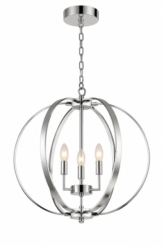 Chrome Orb Pendant Lamp with Candle-Style Lights – 3-Light and 5-Light Size Variants