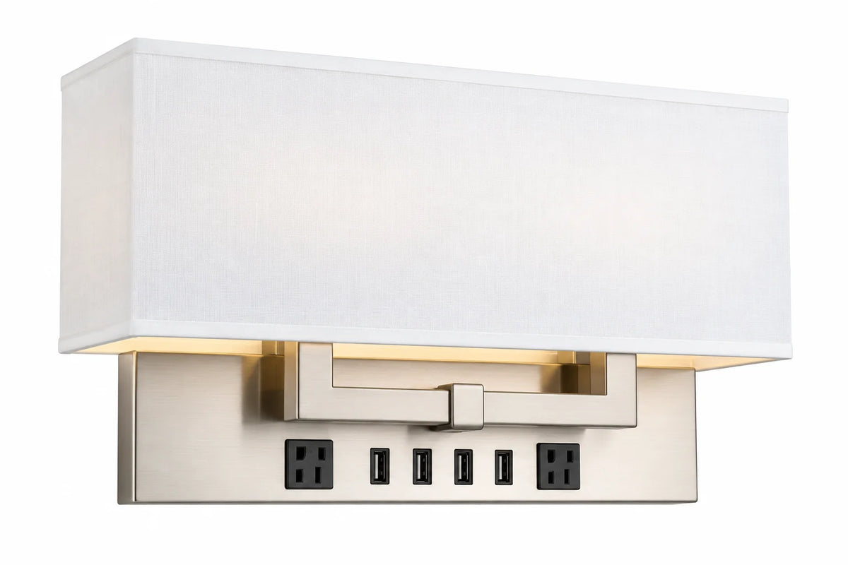 Modern Wall Lamp with Wide White Rectangular Shade and Integrated Control Panel