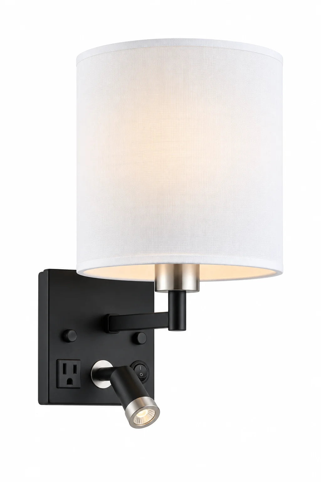 Modern Wall Lamp with White Cylinder Shade and Adjustable Reading Light