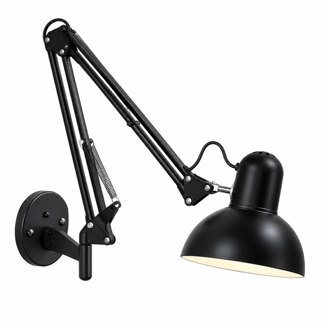 Industrial Black Adjustable Swing-Arm Wall Lamp with Dome Shade