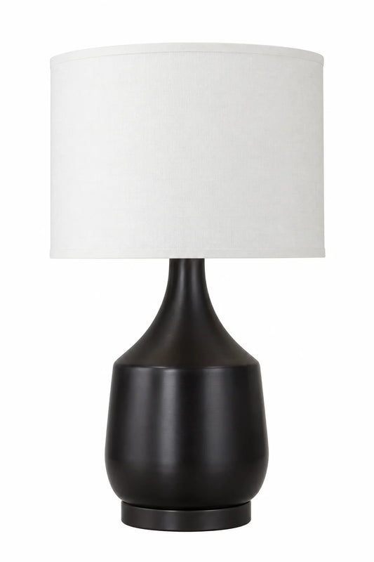 Modern Black Vase-Style Table Lamp with White Drum Shade and Rounded Base