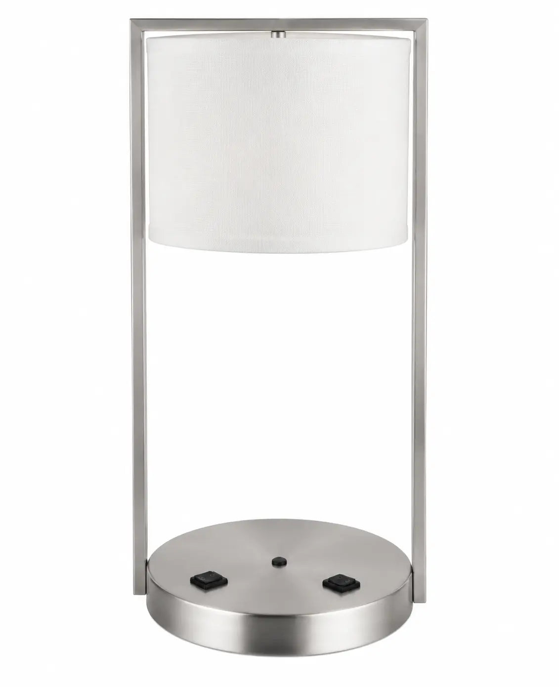 Modern Silver Frame Table Lamp with White Diffuser Panel and Round Metal Base
