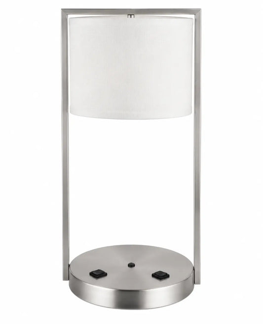 Modern Silver Frame Table Lamp with White Diffuser Panel and Round Metal Base
