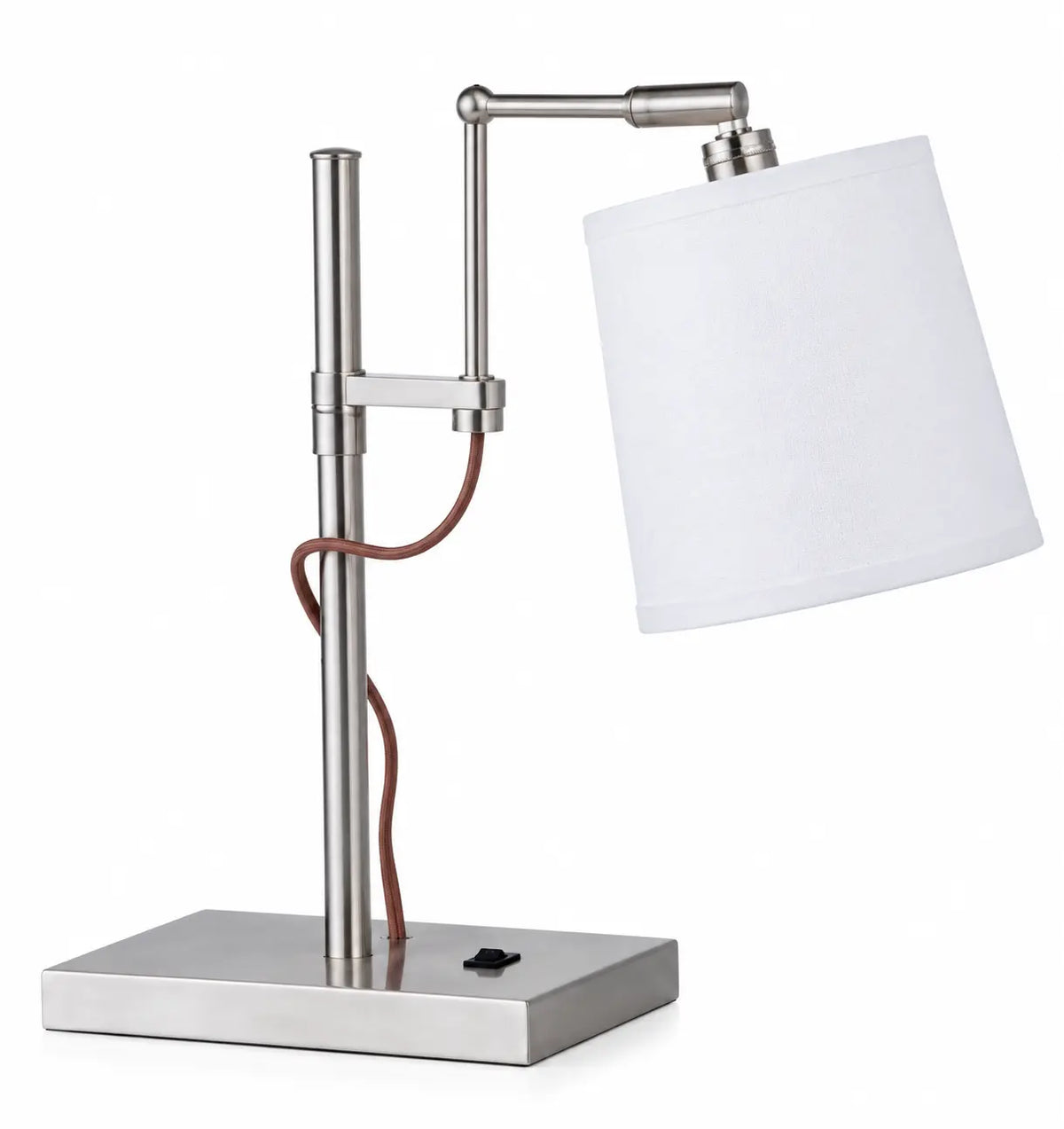 Modern Silver Adjustable Task Table Lamp with Angled White Shade and Square Base