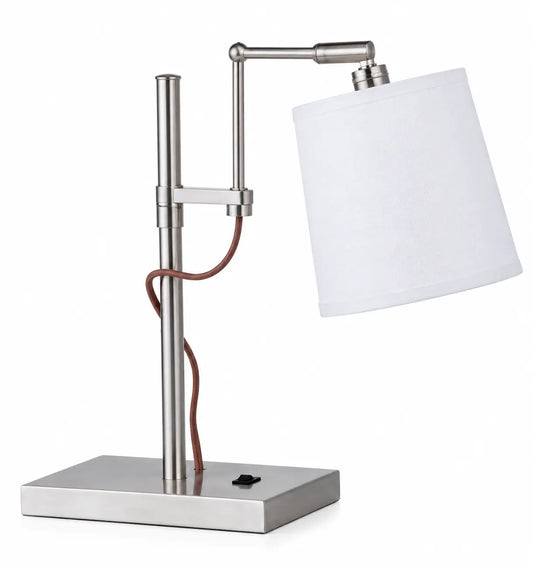 Modern Silver Adjustable Task Table Lamp with Angled White Shade and Square Base