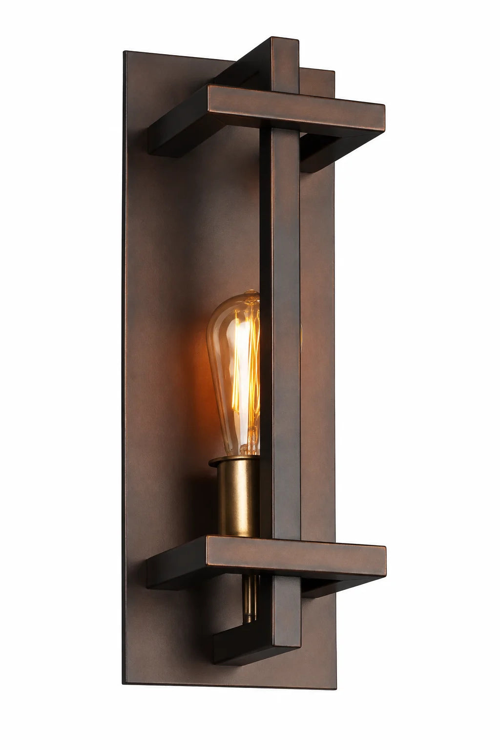 Industrial Black Wall Lamp with Exposed Edison Bulb and Rectangular Metal Frame
