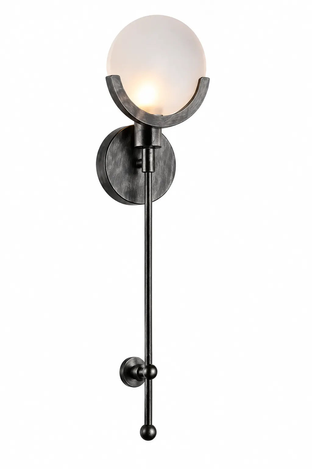 Modern Black Wall Lamp with Frosted Globe Shade and Curved Metal Holder