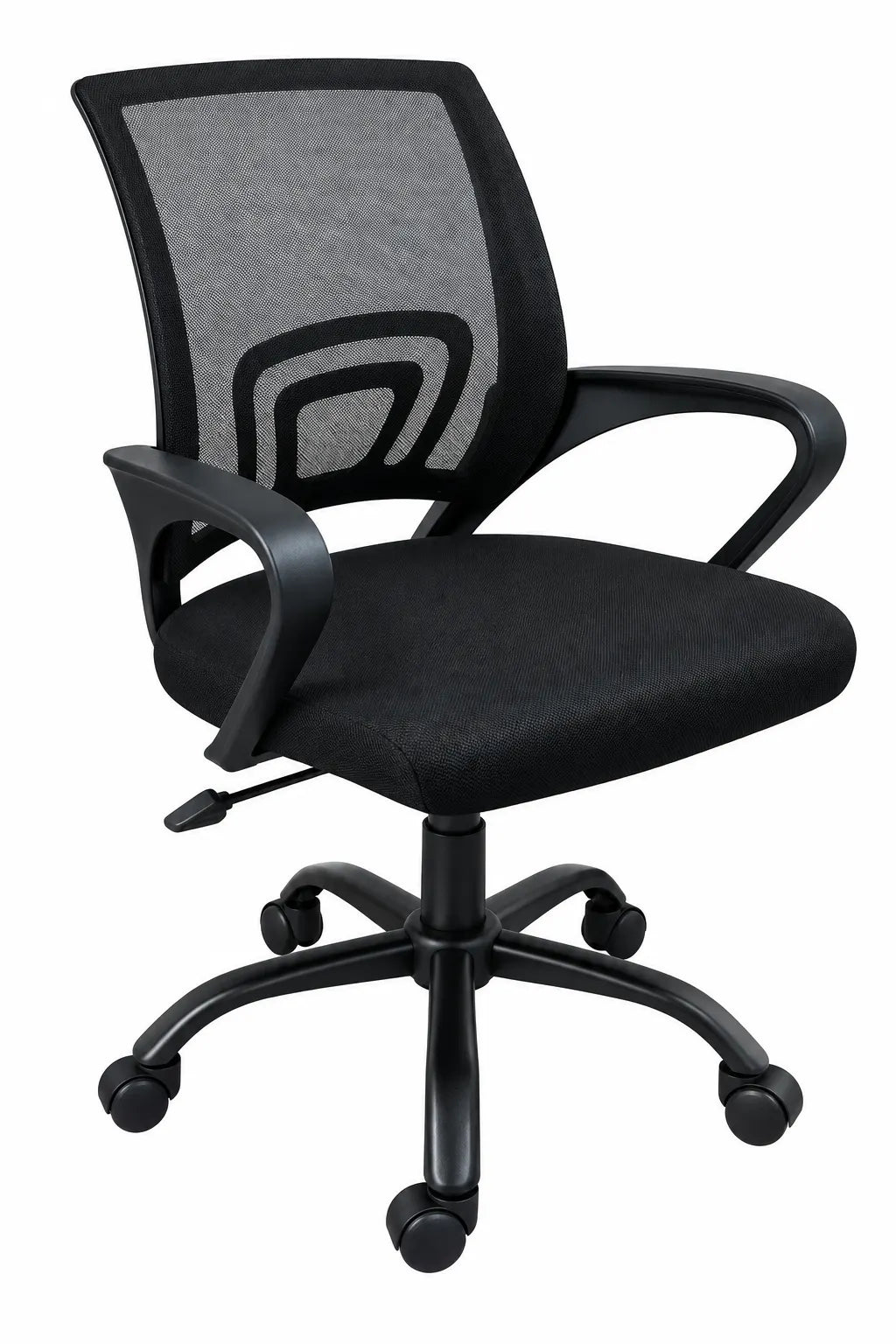 All-Black Mesh Office Chair with Padded Seat, Armrests and Black Metal Base