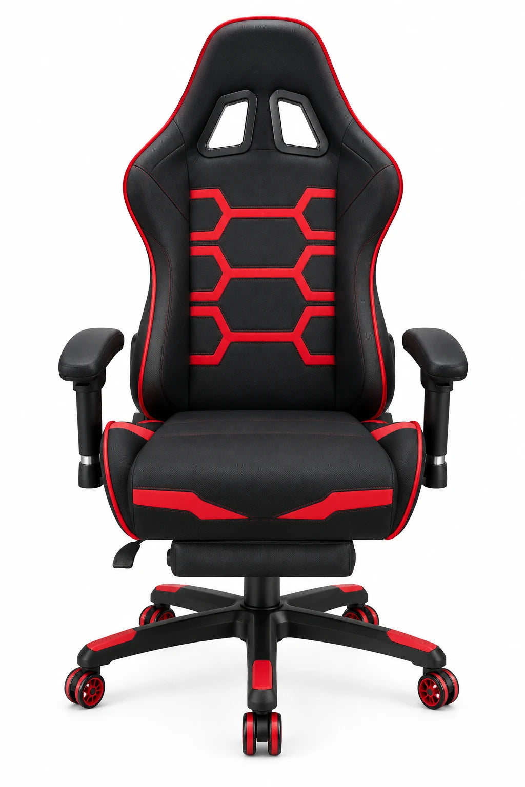 Racing Gaming Chair with Geometric Back Design, Armrests and Rolling Base