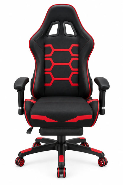 Racing Gaming Chair with Geometric Back Design, Armrests and Rolling Base
