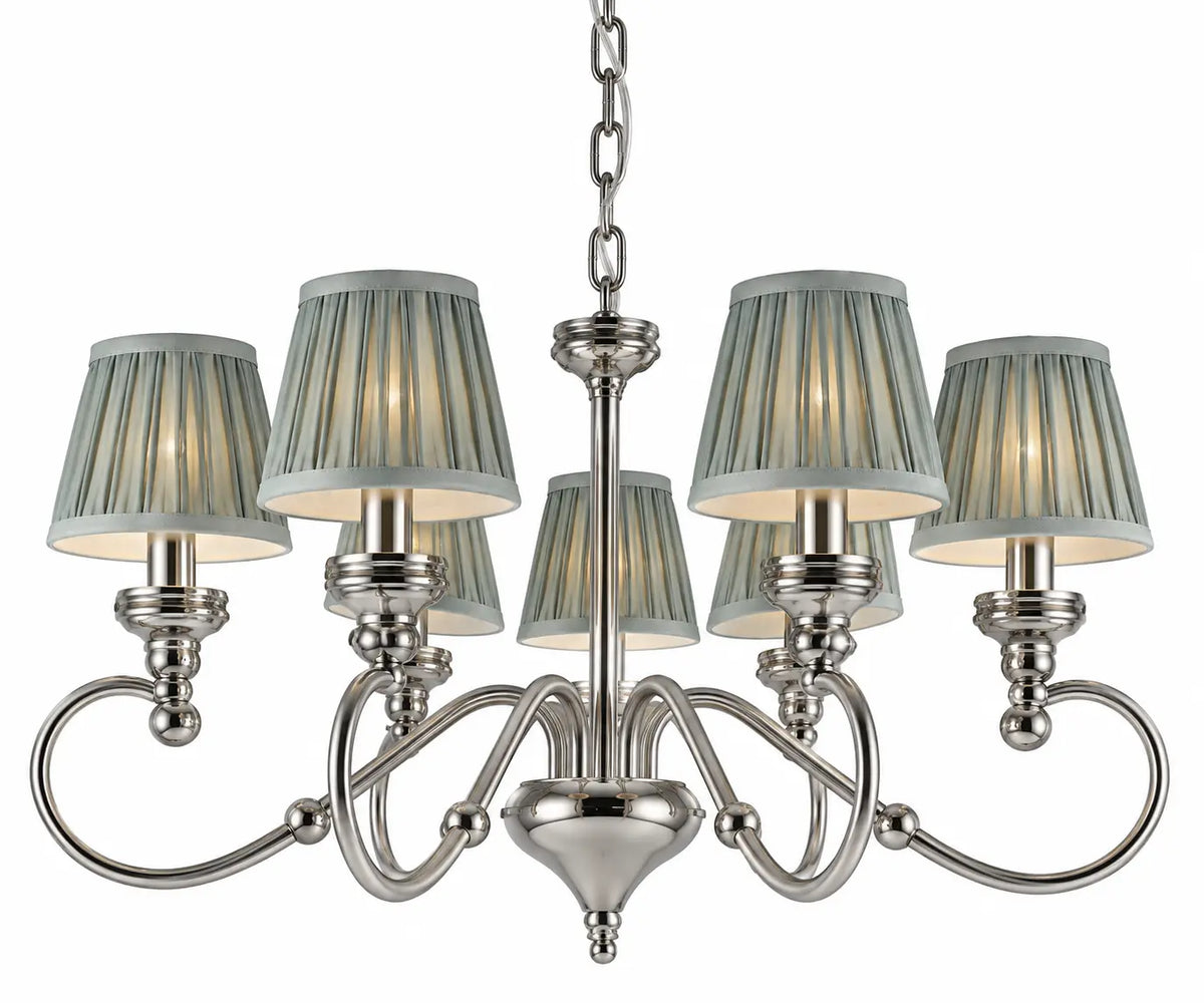 Silver Pleated-Shade Pendant Lamp with Curved Arms – 4-Light and 8-Light Size Variants