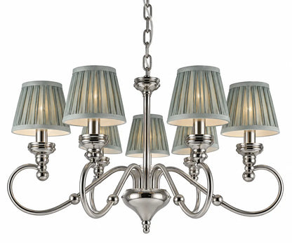 Silver Pleated-Shade Pendant Lamp with Curved Arms – 4-Light and 8-Light Size Variants