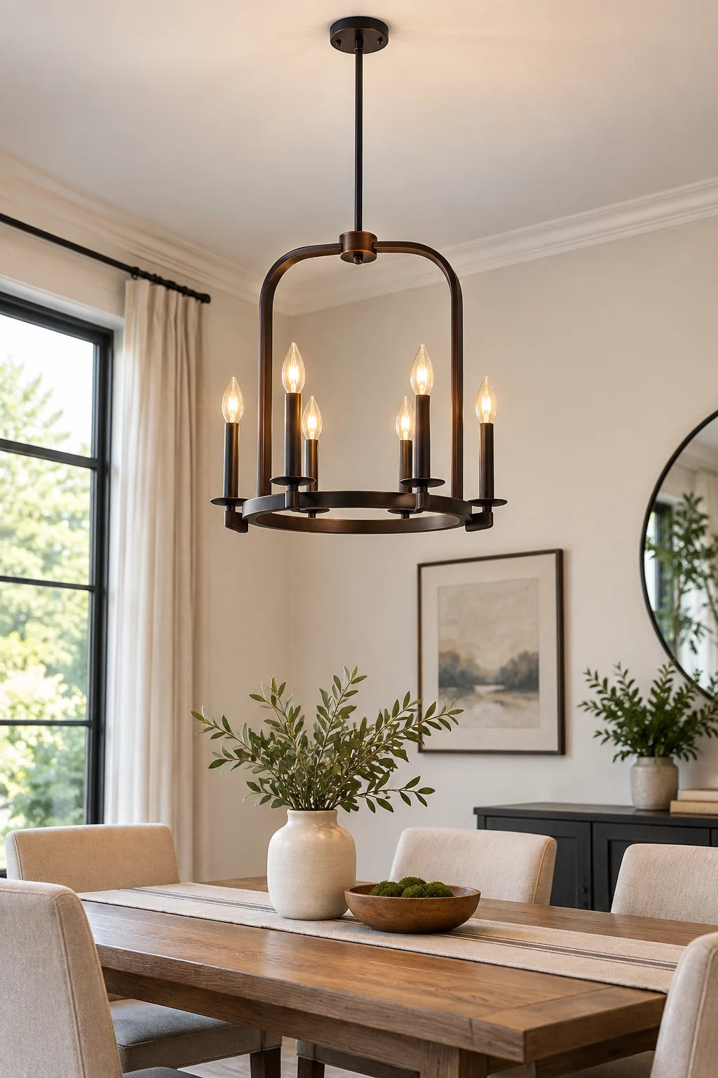 Dark Bronze Candle-Style Pendant Lamp with Open Arch Frame – 2-Light, 4-Light and 7-Light Options