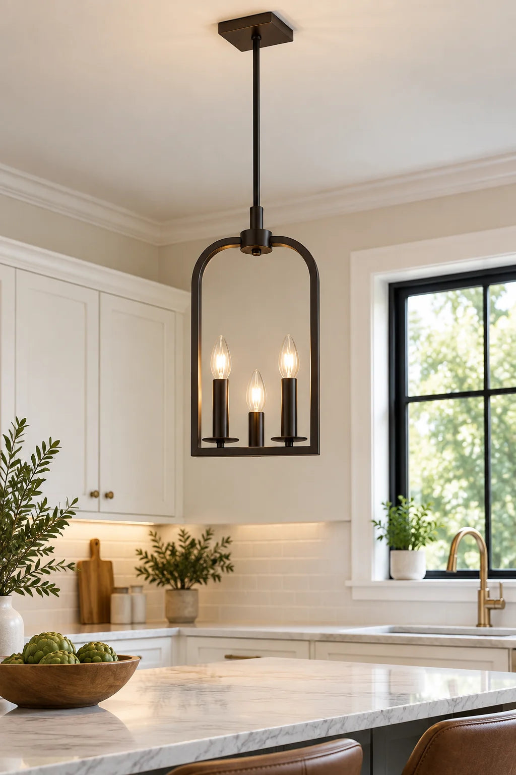 Dark Bronze Candle-Style Pendant Lamp with Open Arch Frame – 2-Light, 4-Light and 7-Light Options