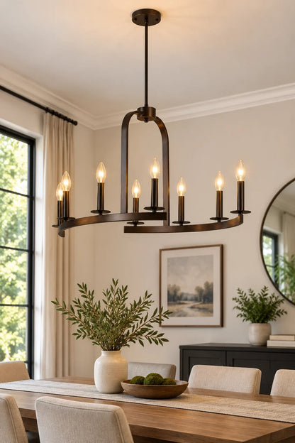 Dark Bronze Candle-Style Pendant Lamp with Open Arch Frame – 2-Light, 4-Light and 7-Light Options