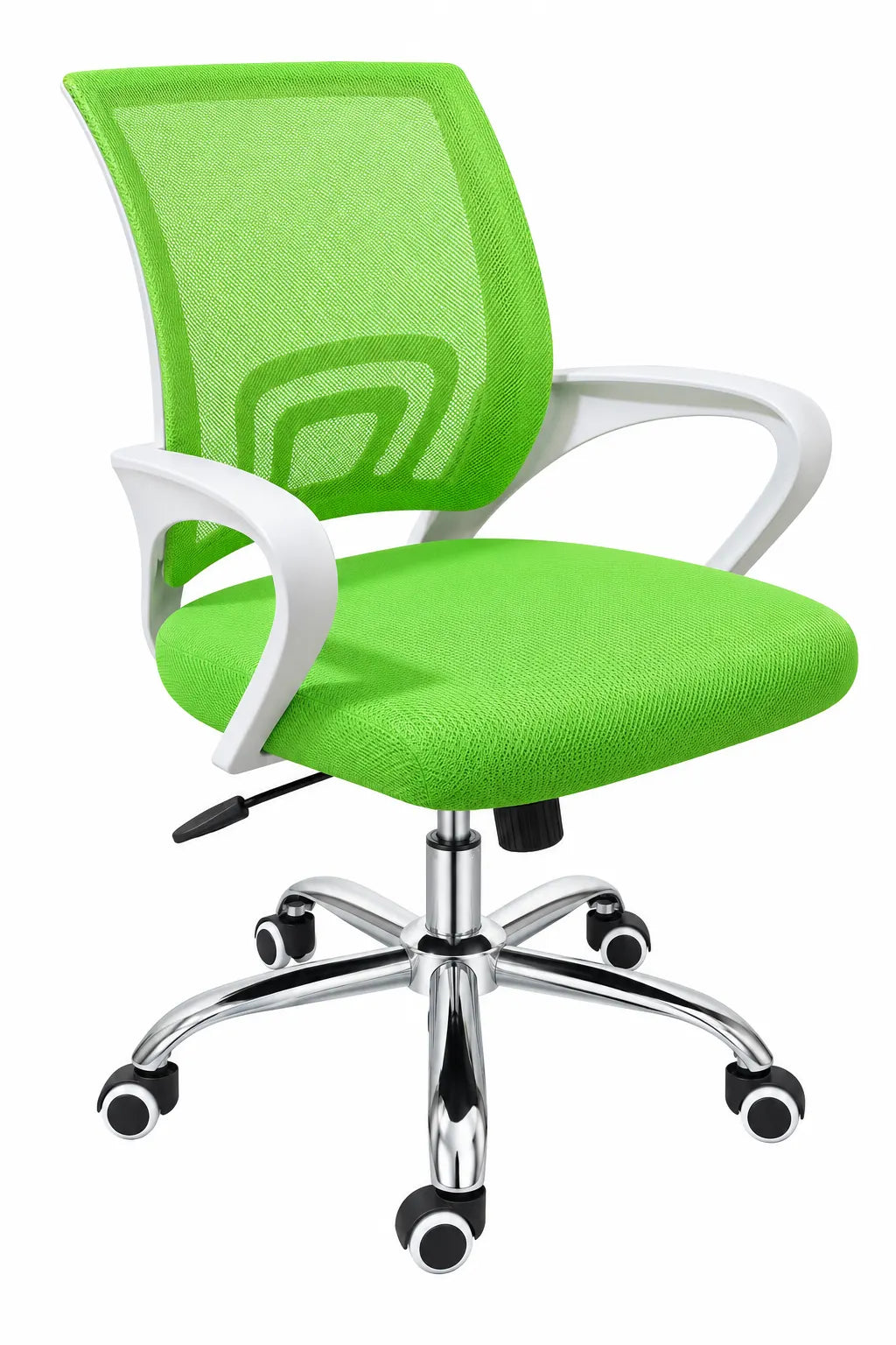 White-Frame Mesh Office Chair with Padded Seat, Armrests and Chrome-Style Base
