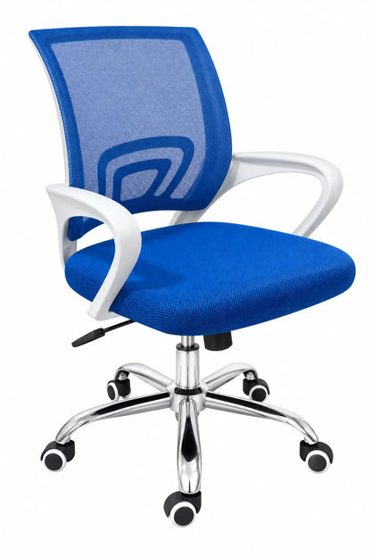 White-Frame Mesh Office Chair with Padded Seat, Armrests and Chrome-Style Base