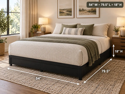 Commercial-Style Platform Bed – A Strong Steel Structure with Broad Support Panels, 1,800 lbs Weight Capacity, 18-Inch Height, Black Finish