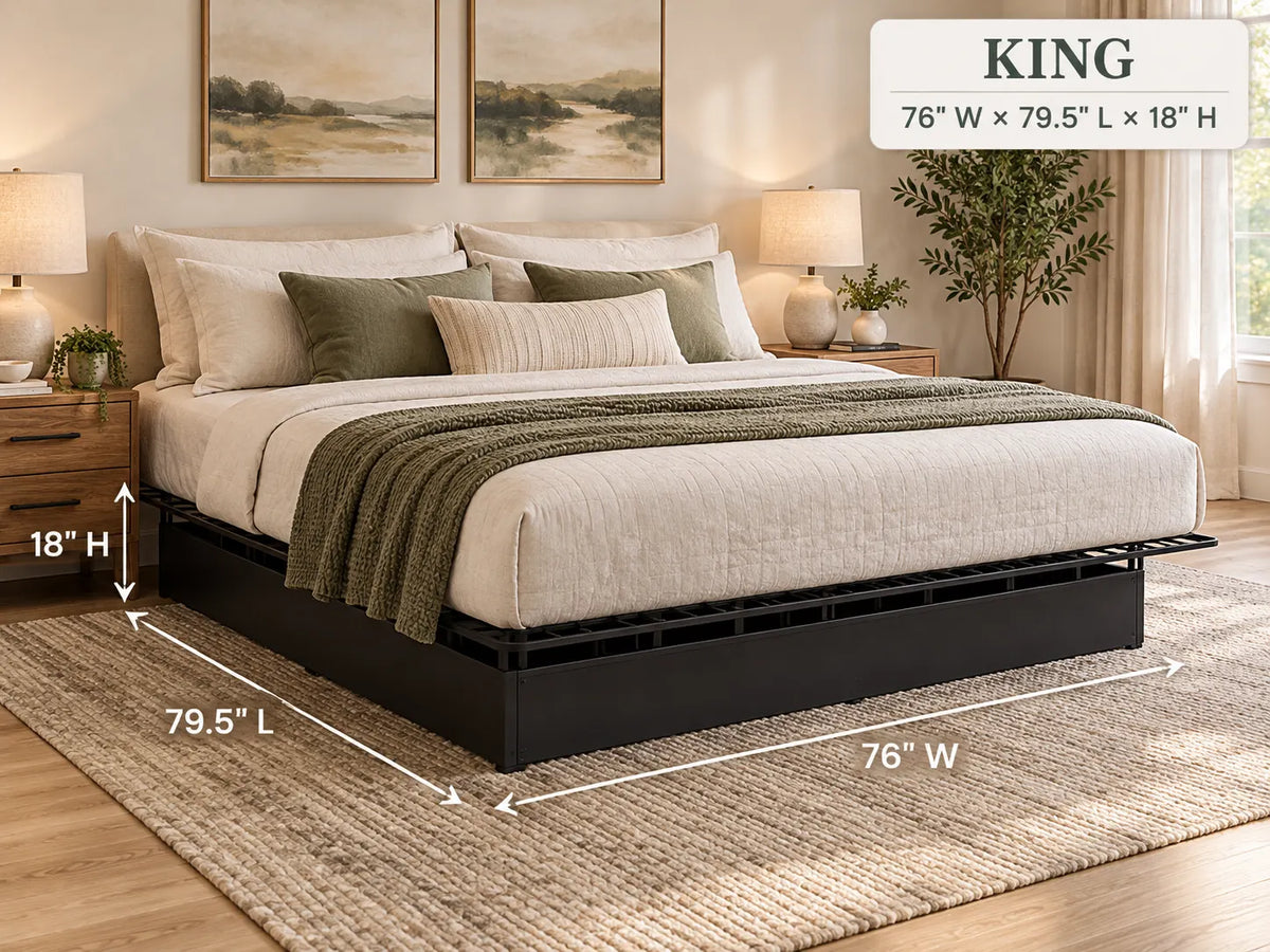 Heavy-Duty Steel Platform Bed Base, 1,800 lbs Weight Capacity, 18-Inch Height, Black Finish, Open Grid Support