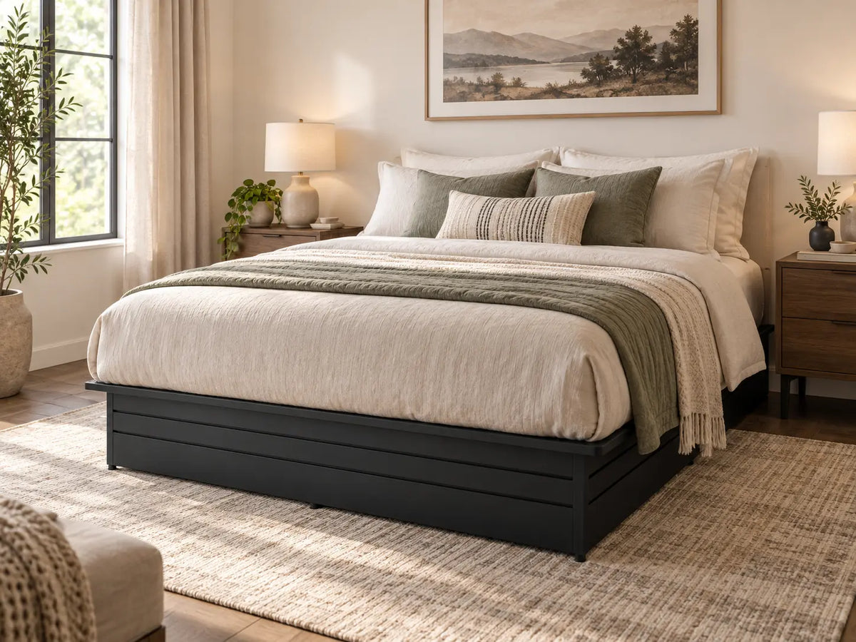 Black Steel Platform Bed Base, 2,500 lbs Weight Capacity, 17-Inch Height, Black Finish