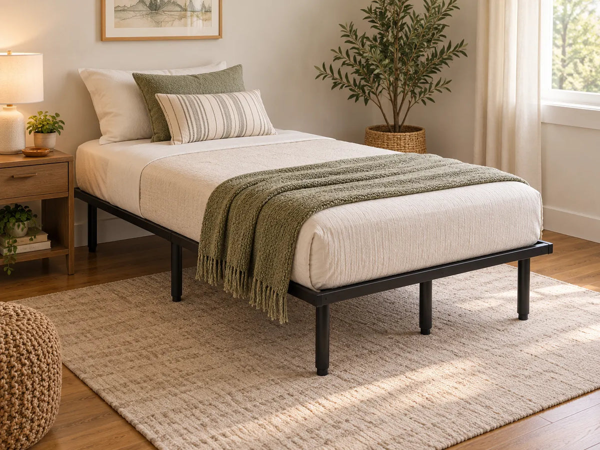 Heavy-Duty Black Steel Platform Bed Frame – 1,800 lbs Weight Capacity, 18-Inch Height