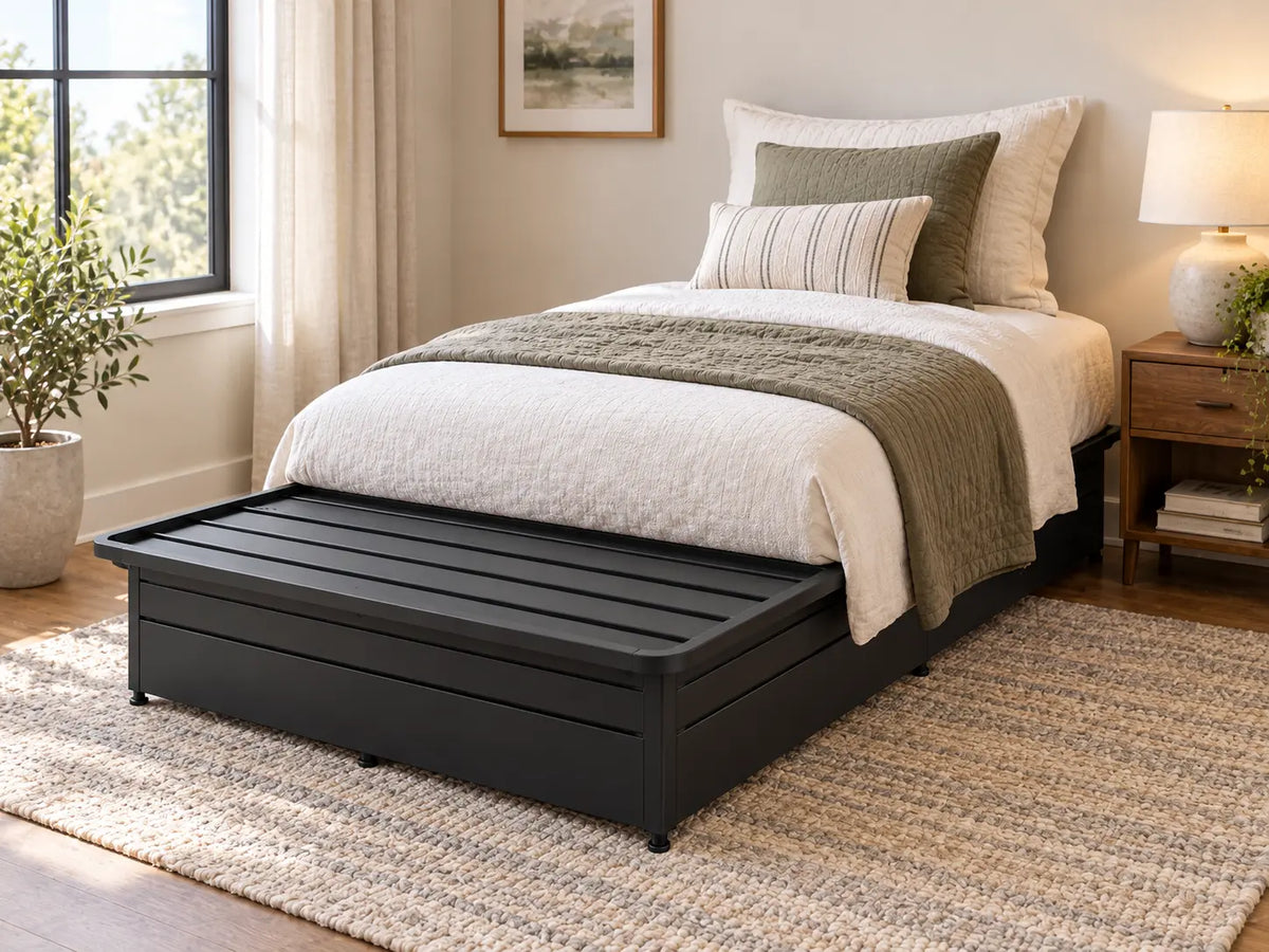 Black Steel Platform Bed Base, 2,500 lbs Weight Capacity, 17-Inch Height, Black Finish