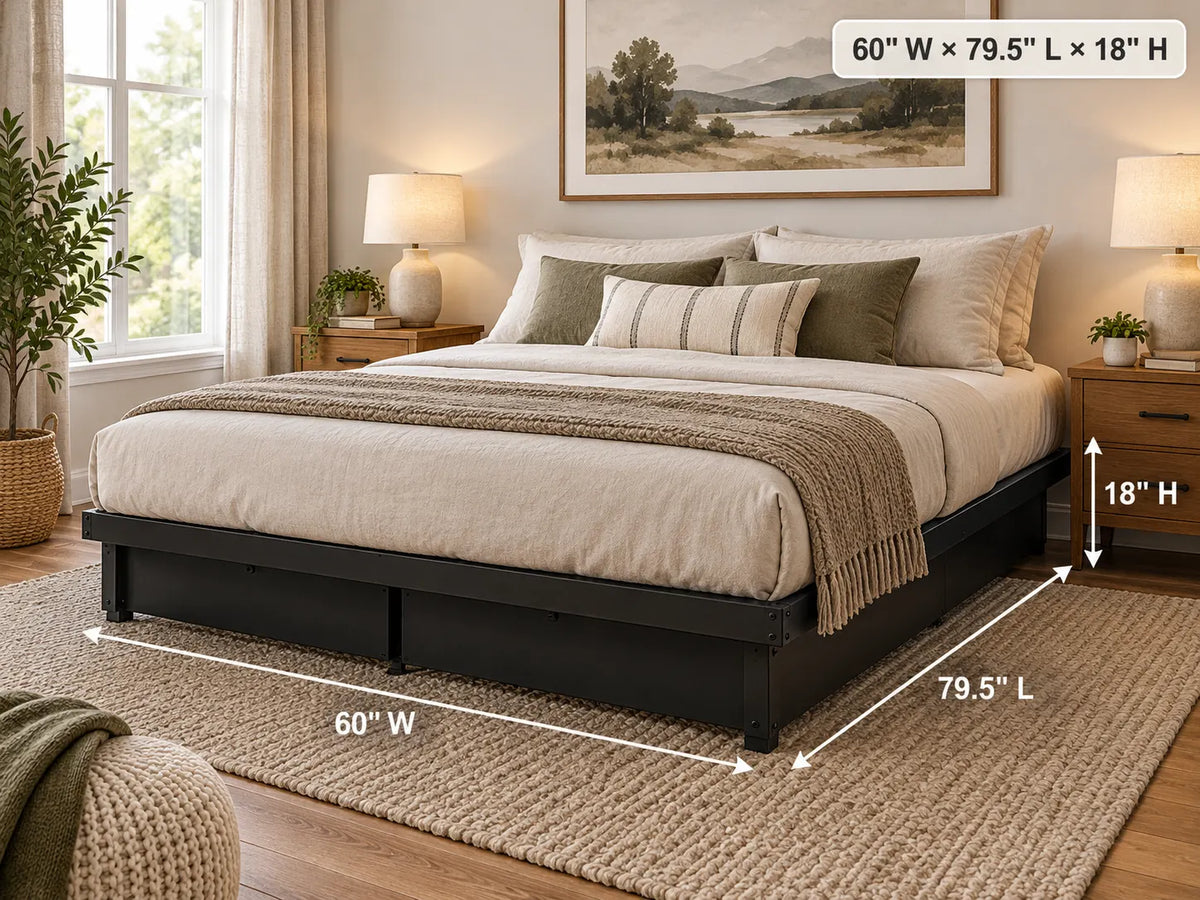 Heavy-Duty Steel Platform Bed Base, 1,800 lbs Weight Capacity, 18-Inch Height, Black Finish, Open Grid Support