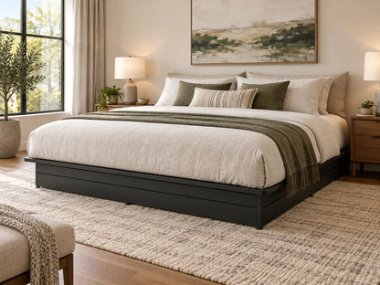 Black Steel Platform Bed Base, 2,500 lbs Weight Capacity, 17-Inch Height, Black Finish