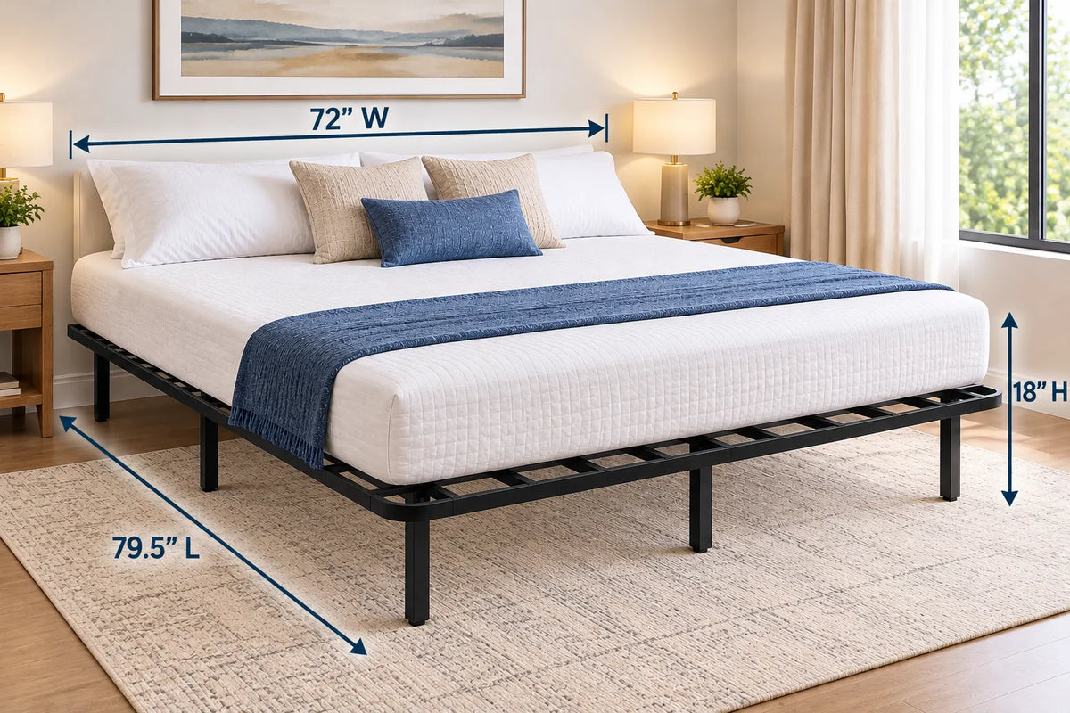 Heavy-Duty Black Steel Platform Bed Frame – 1,800 lbs Weight Capacity, 18-Inch Height