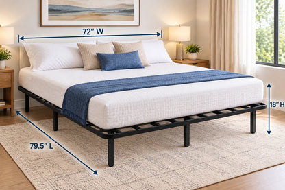 Heavy-Duty Black Steel Platform Bed Frame – 1,800 lbs Weight Capacity, 18-Inch Height