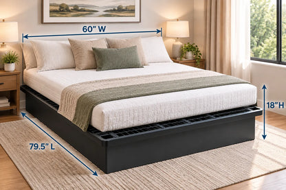 Black Steel Platform Bed Base with Wire Grid Deck – 1,800 lbs Weight Capacity, 18-Inch Height