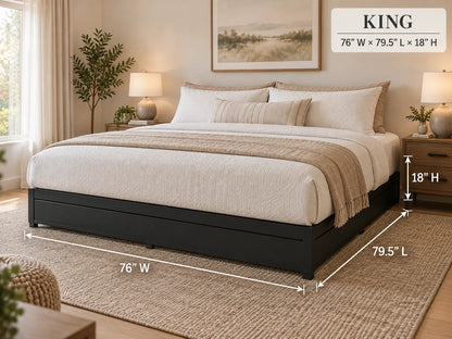 Black Metal Platform Bed Base with Solid Flat Top and Enclosed Side Panels with 1,800 lbs Weight Capacity, 18-Inch Height, Black Finish