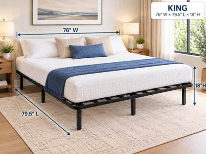 Heavy-Duty Black Steel Platform Bed Frame – 1,800 lbs Weight Capacity, 18-Inch Height