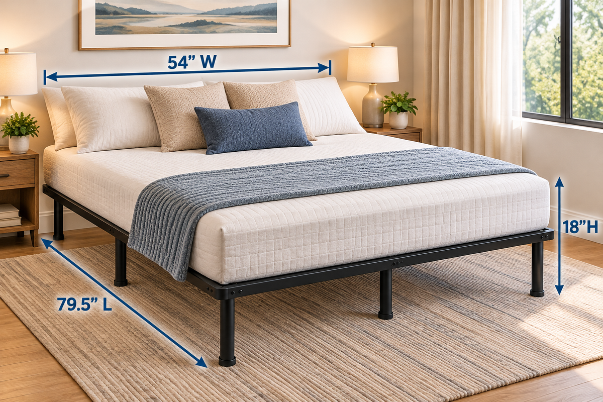 Black Steel Platform Bed Frame with Wire Grid Support and Raised Legs– 1,800 lbs Weight Capacity, 18-Inch Height
