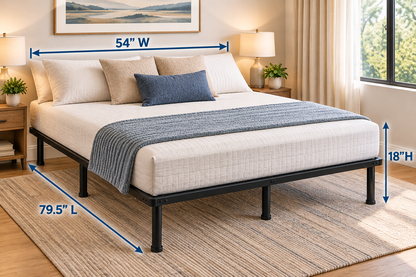 Black Steel Platform Bed Frame with Wire Grid Support and Raised Legs– 1,800 lbs Weight Capacity, 18-Inch Height
