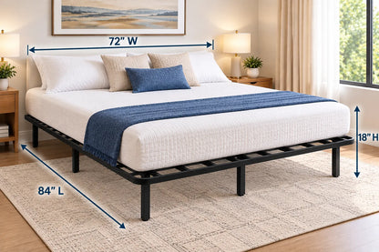 Heavy-Duty Black Steel Platform Bed Frame – 1,800 lbs Weight Capacity, 18-Inch Height