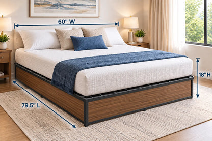 Heavy-Duty Steel Platform Bed Base with Wood-Look Finish – 1,800 lbs Weight Capacity, 18-Inch Height