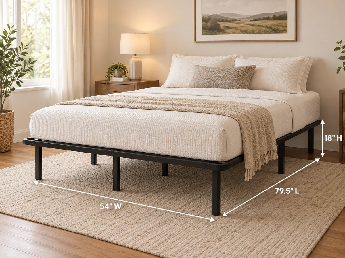 Heavy-Duty Black Steel Platform Bed Frame – 1,800 lbs Weight Capacity, 18-Inch Height