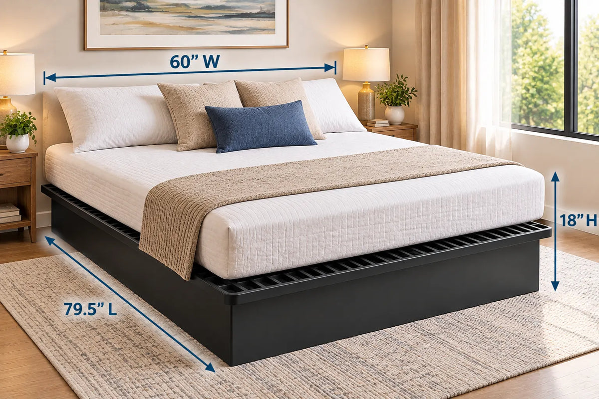 Black Metal Platform Bed Base with Solid Flat Top and Enclosed Side Panels with 1,800 lbs Weight Capacity, 18-Inch Height, Black Finish