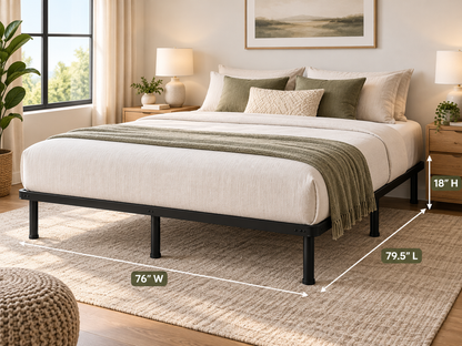 Black Steel Platform Bed Frame with Wire Grid Support and Raised Legs– 1,800 lbs Weight Capacity, 18-Inch Height