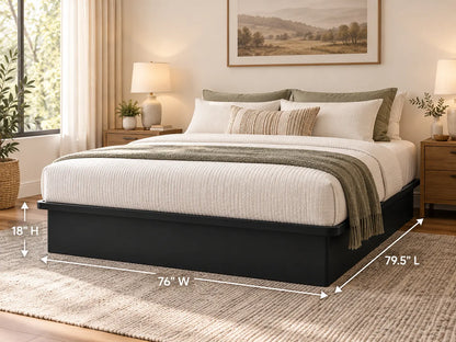 Black Metal Platform Bed Base with Solid Flat Top and Enclosed Side Panels with 1,800 lbs Weight Capacity, 18-Inch Height, Black Finish