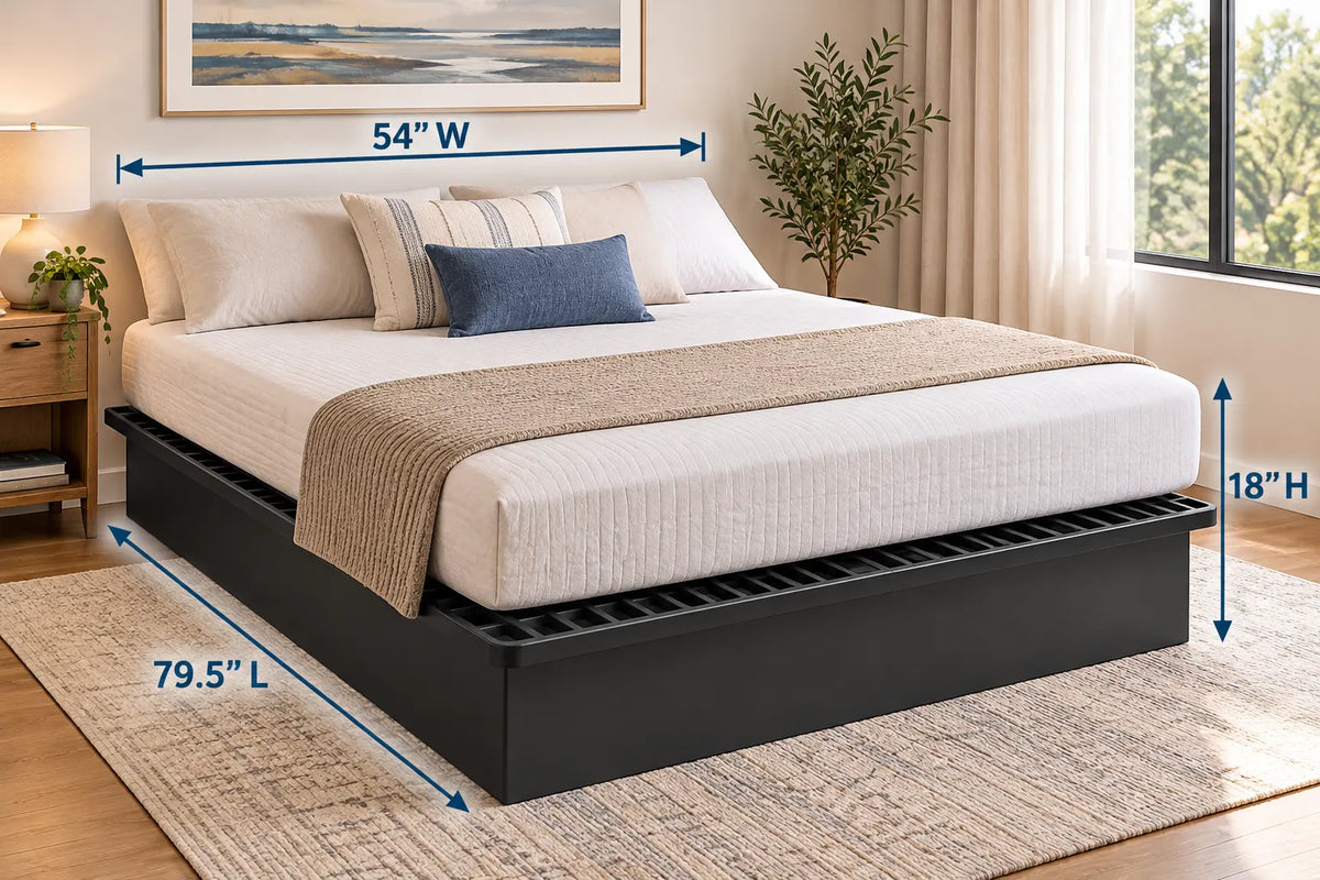 Black Metal Platform Bed Base with Solid Flat Top and Enclosed Side Panels with 1,800 lbs Weight Capacity, 18-Inch Height, Black Finish
