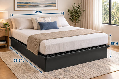 Black Metal Platform Bed Base with Solid Flat Top and Enclosed Side Panels with 1,800 lbs Weight Capacity, 18-Inch Height, Black Finish