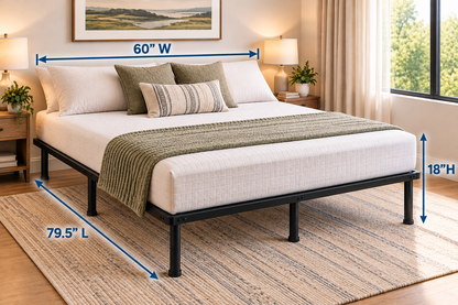 Black Steel Platform Bed Frame with Wire Grid Support and Raised Legs– 1,800 lbs Weight Capacity, 18-Inch Height
